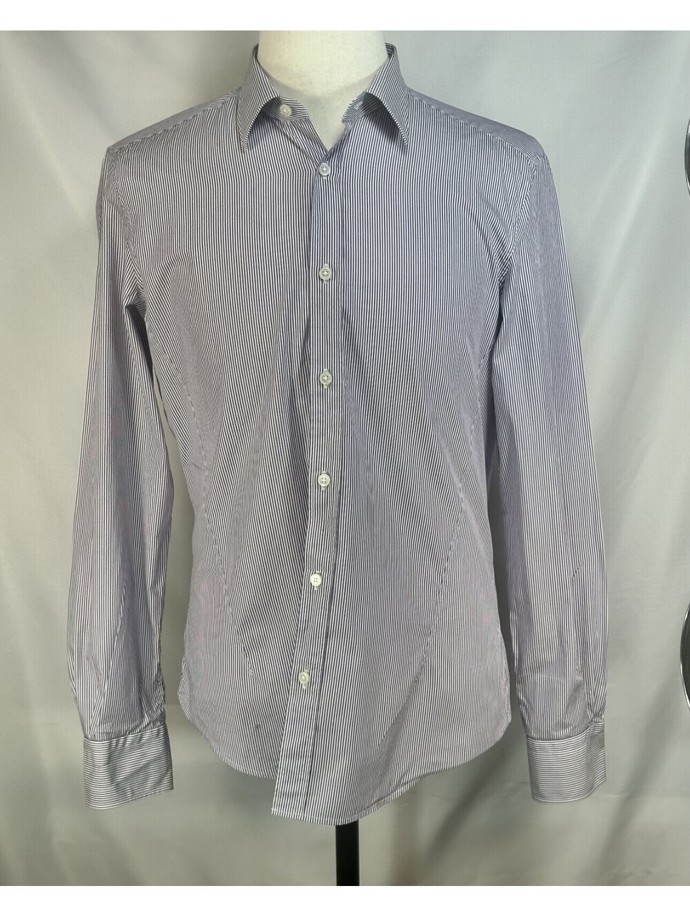 Zegna Drop 8 Fit Striped Button Up Dress Shirt Purple Mens L
